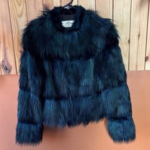 Urbancode London Deep Blue Faux Fur Teddy Jacket